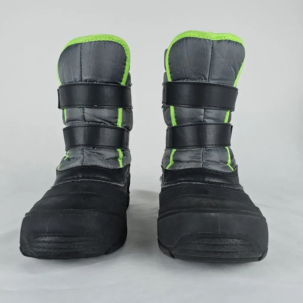 Wonder Nation Boys Winter Snow Boots Gray Neon Green Youth Size 2 Waterproof